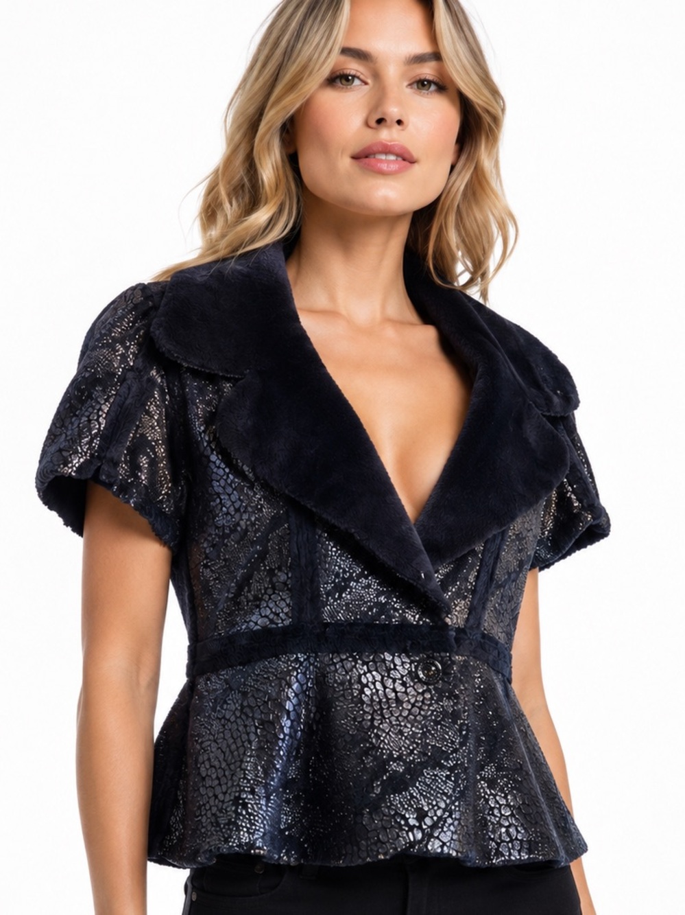 Faux fur short sleeve jacket
